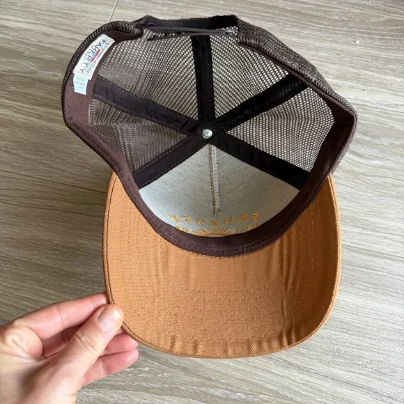 Faherty Brown Trucker Cap Hat Manufacturing Graphic Loho embroidered nwot - Picture 4 of 5